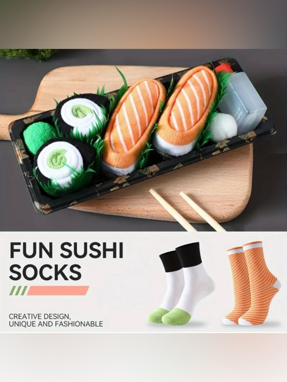 Socks, Unisex, Funny Sushi Print Crew Socks, NEW, One Size Fits Most